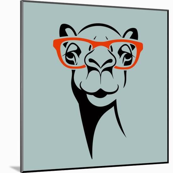 Funny Camel Wearing Glasses. Vector Illustration for T Shirt, Poster, Print Design.-TeddyandMia-Mounted Art Print