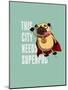 Funny Cartoon Character Pug Design for Tee. Pug Flying in the Sky. Pug Puppy Superhero. Design for-Just_Draw-Mounted Art Print