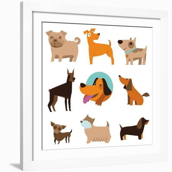 Funny Cartoon Dogs-venimo-Framed Art Print