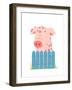 Funny Cartoon Pig Sitting over Fence. Childish Hand Drawn Cartoon of a Little Pig on Farm. Vector I-Popmarleo-Framed Art Print