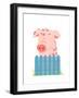 Funny Cartoon Pig Sitting over Fence. Childish Hand Drawn Cartoon of a Little Pig on Farm. Vector I-Popmarleo-Framed Art Print