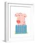 Funny Cartoon Pig Sitting over Fence. Childish Hand Drawn Cartoon of a Little Pig on Farm. Vector I-Popmarleo-Framed Art Print