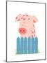 Funny Cartoon Pig Sitting over Fence. Childish Hand Drawn Cartoon of a Little Pig on Farm. Vector I-Popmarleo-Mounted Art Print