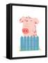 Funny Cartoon Pig Sitting over Fence. Childish Hand Drawn Cartoon of a Little Pig on Farm. Vector I-Popmarleo-Framed Stretched Canvas