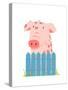 Funny Cartoon Pig Sitting over Fence. Childish Hand Drawn Cartoon of a Little Pig on Farm. Vector I-Popmarleo-Stretched Canvas