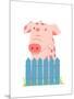 Funny Cartoon Pig Sitting over Fence. Childish Hand Drawn Cartoon of a Little Pig on Farm. Vector I-Popmarleo-Mounted Art Print