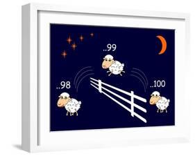 Funny Cartoon Sheep Jumping through the Fence-Amicabel-Framed Art Print