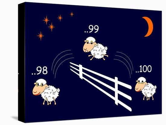 Funny Cartoon Sheep Jumping through the Fence-Amicabel-Stretched Canvas