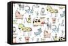 Funny Cartoon Village Domestic Animals Seamless Pattern Background for Kids. Countryside Cottage An-Popmarleo-Framed Stretched Canvas