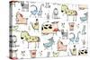 Funny Cartoon Village Domestic Animals Seamless Pattern Background for Kids. Countryside Cottage An-Popmarleo-Stretched Canvas