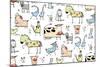 Funny Cartoon Village Domestic Animals Seamless Pattern Background for Kids. Countryside Cottage An-Popmarleo-Mounted Art Print