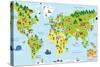 Funny Cartoon World Map with Children of Different Nationalities, Animals and Monuments of All the-asantosg-Stretched Canvas