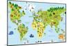 Funny Cartoon World Map with Children of Different Nationalities, Animals and Monuments of All the-asantosg-Mounted Premium Giclee Print