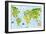 Funny Cartoon World Map with Children of Different Nationalities, Animals and Monuments of All the-asantosg-Framed Art Print