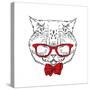 Funny Cat in a Tie and Glasses. Vector Illustration.-Vitaly Grin-Stretched Canvas