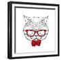 Funny Cat in a Tie and Glasses. Vector Illustration.-Vitaly Grin-Framed Art Print