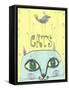 Funny Cat's Head with a Bird-Elena Barenbaum-Framed Stretched Canvas