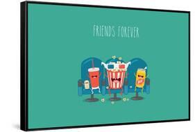 Funny Characters Cola, Ticket, Popcorn and Beer in the Cinema-Serbinka-Framed Stretched Canvas