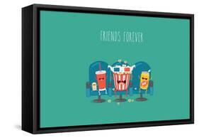 Funny Characters Cola, Ticket, Popcorn and Beer in the Cinema-Serbinka-Framed Stretched Canvas