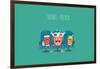 Funny Characters Cola, Ticket, Popcorn and Beer in the Cinema-Serbinka-Framed Art Print