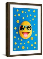 Funny Cheerful Melon with Sunglasses on a Blue Colorful-Lobro-Framed Art Print
