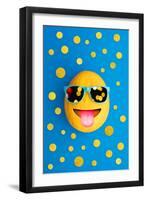 Funny Cheerful Melon with Sunglasses on a Blue Colorful-Lobro-Framed Art Print