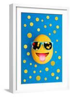 Funny Cheerful Melon with Sunglasses on a Blue Colorful-Lobro-Framed Art Print