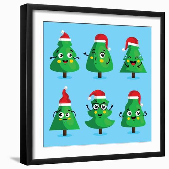 Funny Christmas Tree and Vector Christmas Tree on White Background. Cartoon Christmas Tree Icon And-studioworkstock-Framed Art Print