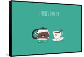 Funny Cup of Coffee and Funny Coffee Pot. Friend Forever. Vector Illustration. Comic Character-Serbinka-Framed Stretched Canvas