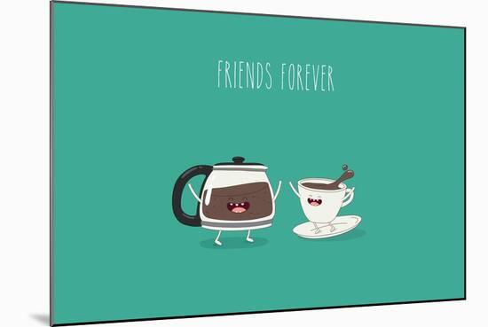 Funny Cup of Coffee and Funny Coffee Pot. Friend Forever. Vector Illustration. Comic Character-Serbinka-Mounted Art Print