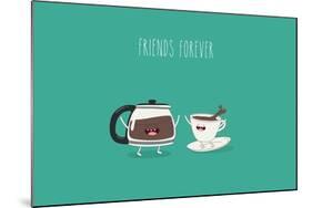 Funny Cup of Coffee and Funny Coffee Pot. Friend Forever. Vector Illustration. Comic Character-Serbinka-Mounted Art Print