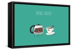 Funny Cup of Coffee and Funny Coffee Pot. Friend Forever. Vector Illustration. Comic Character-Serbinka-Framed Stretched Canvas