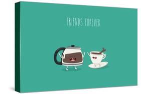 Funny Cup of Coffee and Funny Coffee Pot. Friend Forever. Vector Illustration. Comic Character-Serbinka-Stretched Canvas