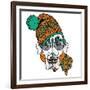 Funny Dog in Hat, Scarf and Glasses. Vector Illustration.-Vitaly Grin-Framed Art Print