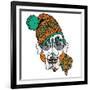 Funny Dog in Hat, Scarf and Glasses. Vector Illustration.-Vitaly Grin-Framed Art Print