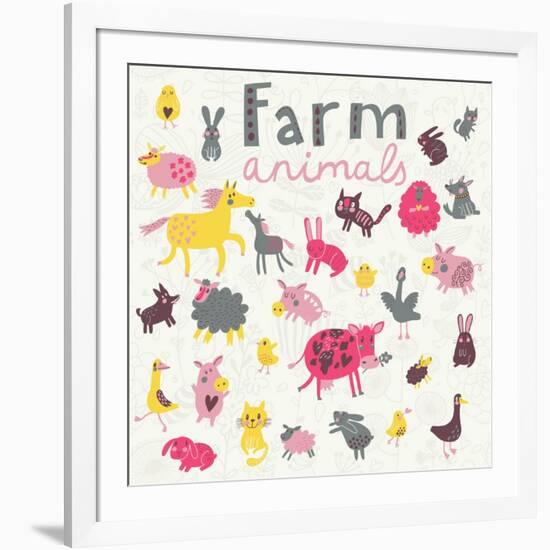 Funny Farm Animals-smilewithjul-Framed Art Print