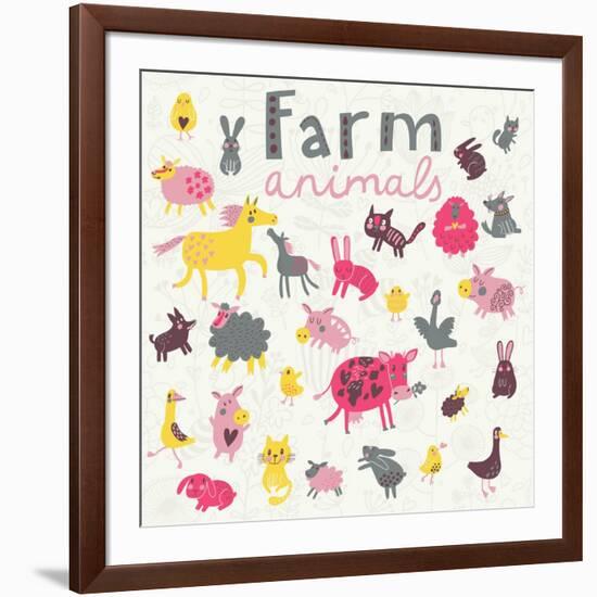 Funny Farm Animals-smilewithjul-Framed Art Print