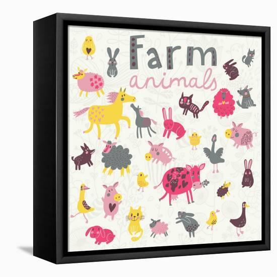 Funny Farm Animals-smilewithjul-Framed Stretched Canvas