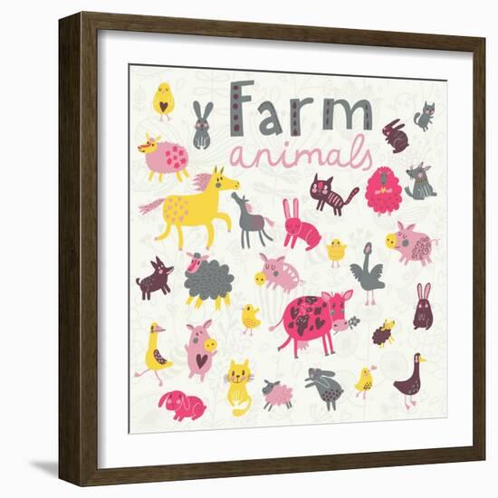 Funny Farm Animals-smilewithjul-Framed Art Print