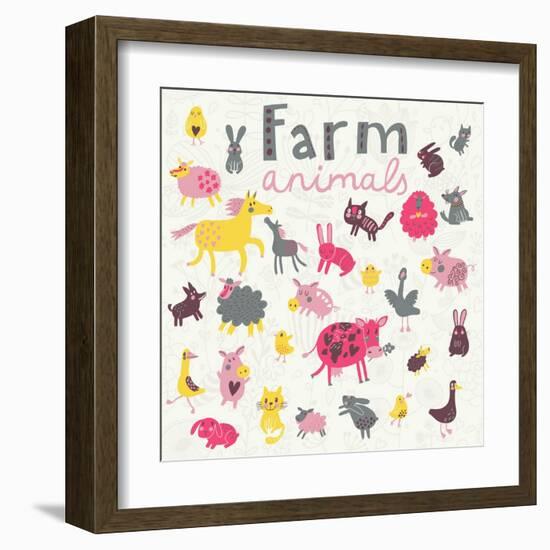 Funny Farm Animals-smilewithjul-Framed Art Print