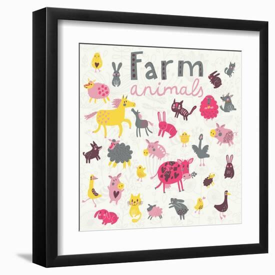 Funny Farm Animals-smilewithjul-Framed Art Print