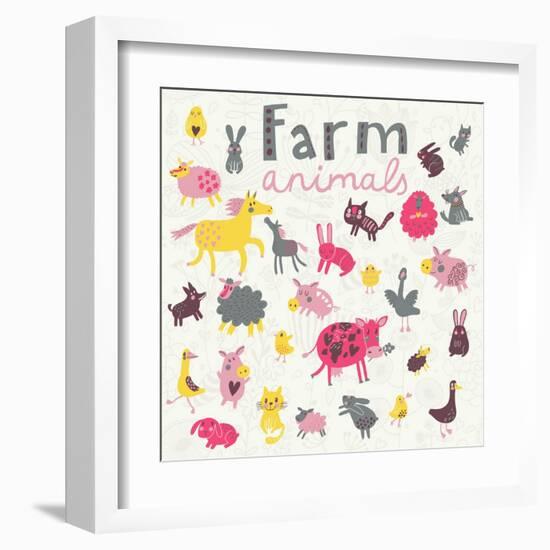 Funny Farm Animals-smilewithjul-Framed Art Print