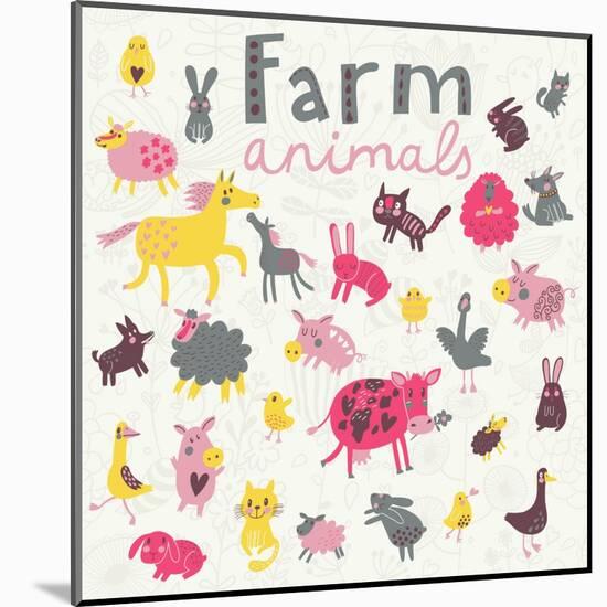 Funny Farm Animals-smilewithjul-Mounted Art Print