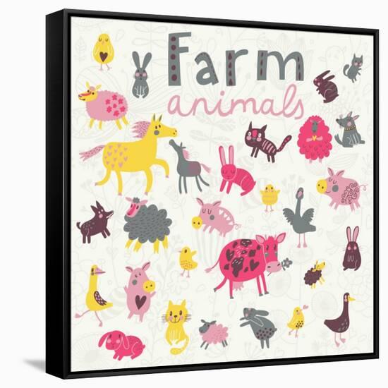 Funny Farm Animals-smilewithjul-Framed Stretched Canvas