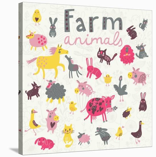 Funny Farm Animals-smilewithjul-Stretched Canvas