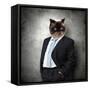 Funny Fluffy Cat In A Business Suit Businessman. Collage-Sergey Nivens-Framed Stretched Canvas