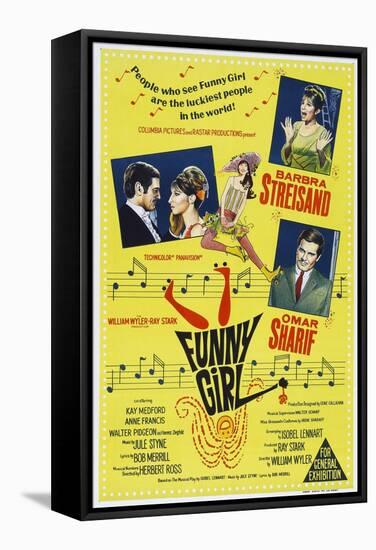 Funny Girl, Australian poster, Barbra Streisand, Omar Sharif, 1968-null-Framed Stretched Canvas