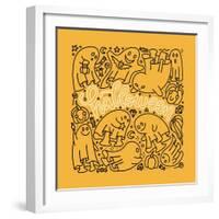 Funny Halloween Doodle Ghosts Set Isolated on Yellow Background. Collection of White Sheet Spooks.-Svetlana Shamshurina-Framed Photographic Print