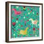 Funny Horses in Flowers-smilewithjul-Framed Art Print