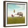 Funny Illustration with a Beautiful Elephant Leading Walking Her Child in a Wheelchair-Valentina Photos-Framed Photographic Print